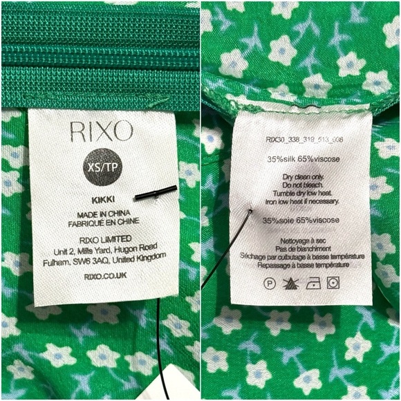 RIXO Silk Ditsy Floral Puff Long Sleeve V-Neck Empire Waist Ruffle Peplum Top XS - Picture 12 of 13